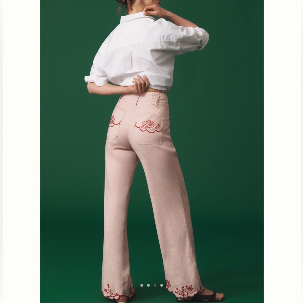 🥬🐇NWOT Anthropologie Maeve Junie Embroidered High-Rise Flare Pants 29 Bunny - Picture 4 of 15